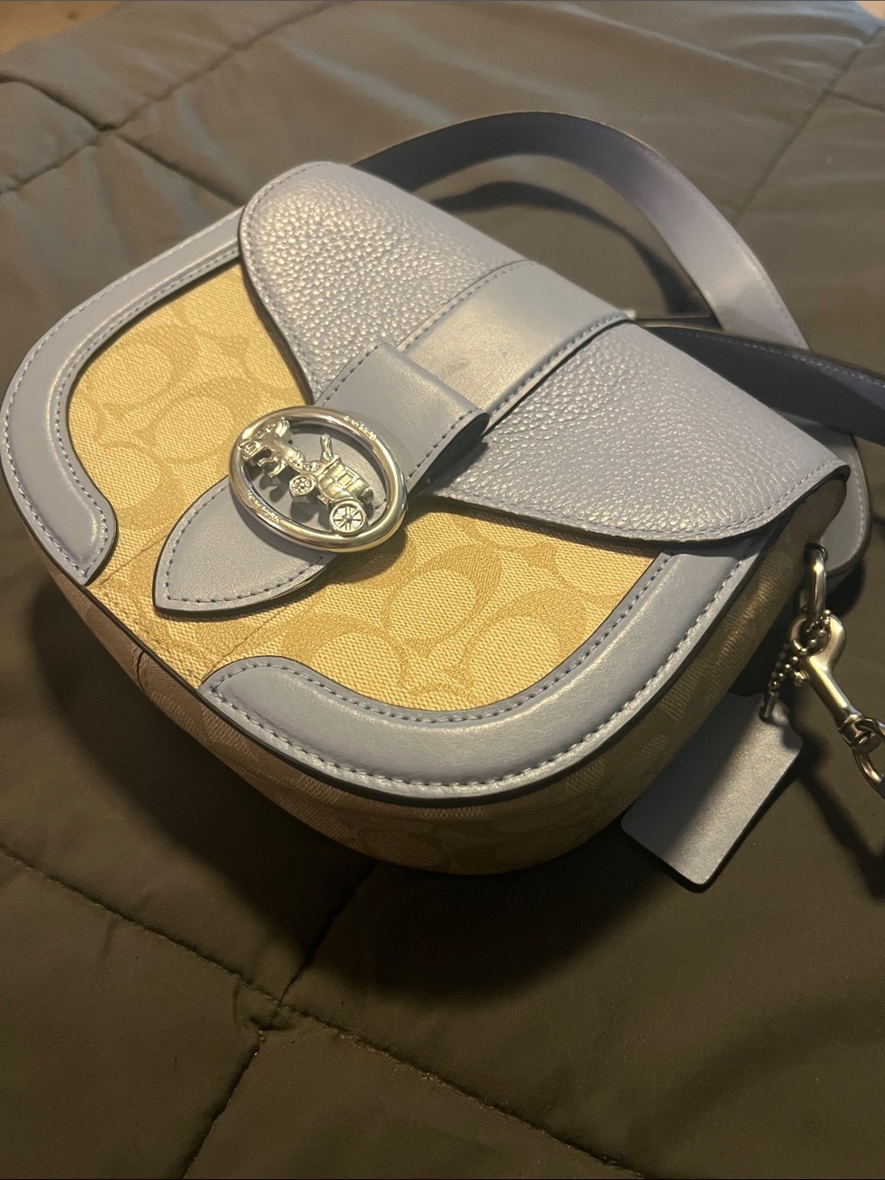 Coach Khaki Canvas Crossbody with Chambray Blue Trim - Picture 6 of 8